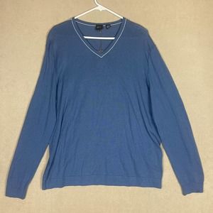 Hugo Boss Mens XL Long Sleeve V-Neck‎ Sweater Blue Knit NWT Cotton/Cashmere